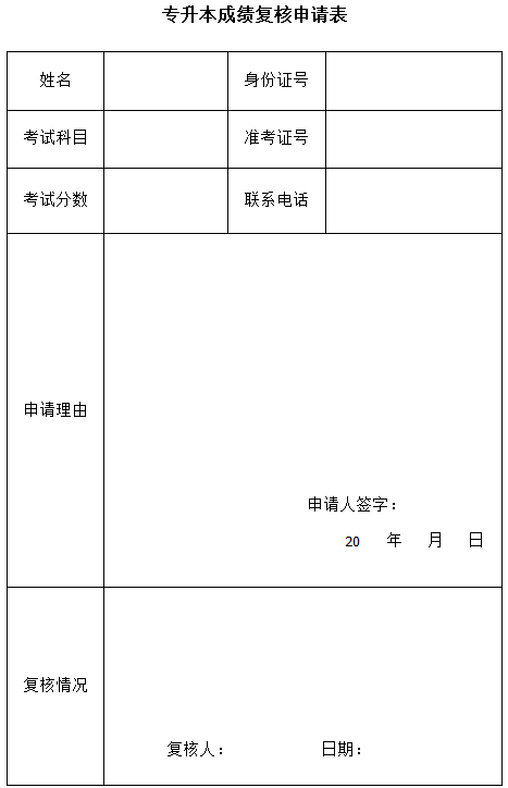 专升本成绩复核申请表